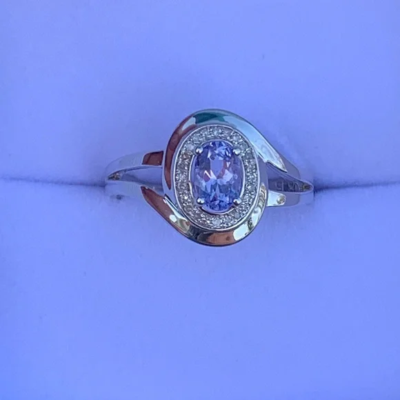 Sterling silver Natural Tanzanite & natural Diamond Ring size 7 - Picture 6 of 7